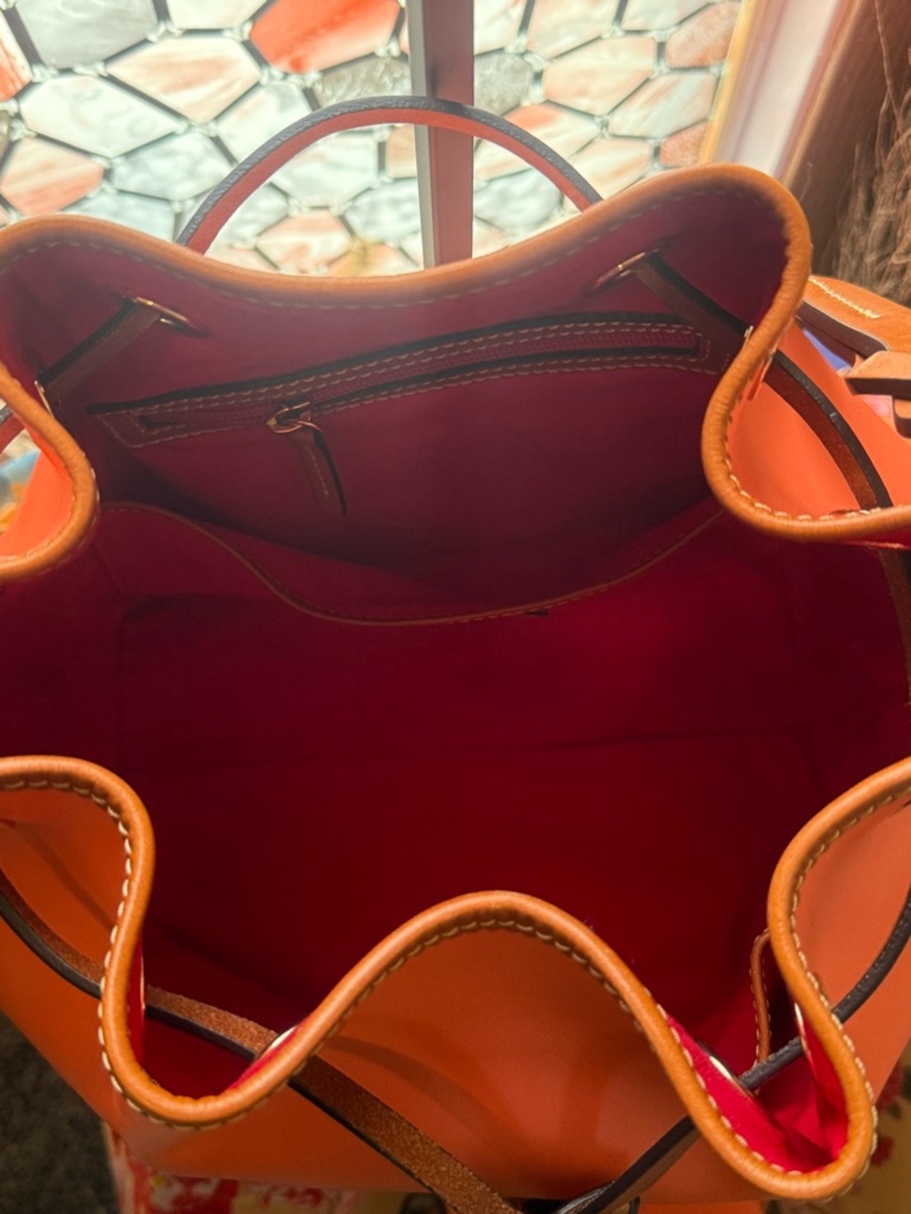 Dooney & Bourke Coral Pebbled Leather Drawstring Bucket Bag with matching wallet - Picture 9 of 13
